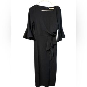 Chic Black Wrap Dress with Flared Sleeves